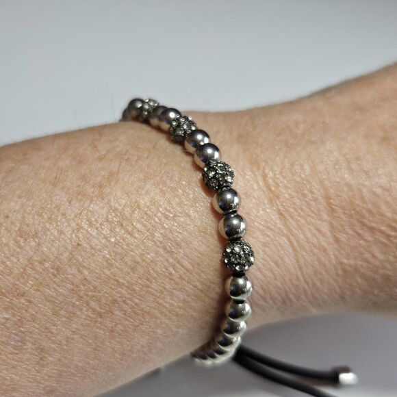Michael Kors Slider Bracelet | Silver and Rhinestone Beaded Adjustable - Picture 4 of 13